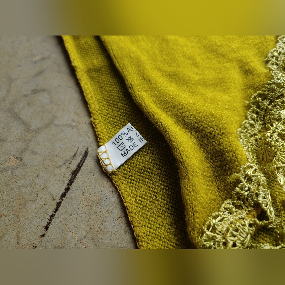 Vintage Floral Bohemian Whimsigoth Mustard Rose Lace Trim Long Scarf | Preppy - Picture 6 of 17